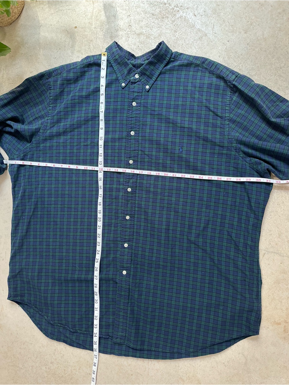 Ralph Lauren 3XLT Blackwatch Plaid Button Down Shirt Green Blue Cotton Tall - Picture 9 of 10